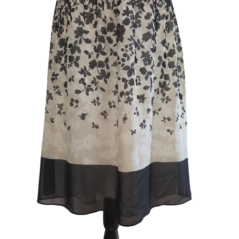 Ann Taylor Silk Floral Midi Dress Black Cream Pleated Waist Knot Strap Womens 6 - Picture 5 of 8